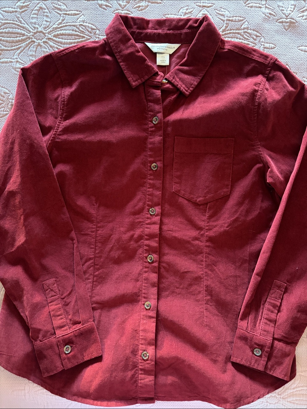 Christopher & Banks Burgundy Corduroy Button-Down Shirt